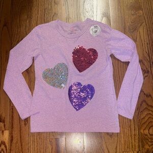 crewcuts girls lavender flip the sequins hearts long sleeved T-shirt size 12 NWT